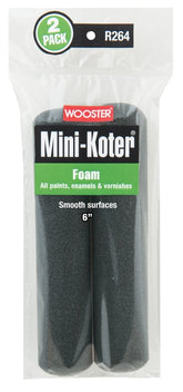 Wooster R264-6 Mini Roller Cover, 6 in L, Foam Cover, 2/PK